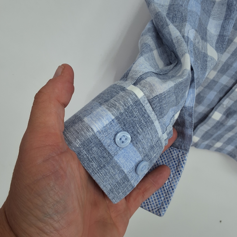 Johnston & Murphy Men's Blue and White Checkered Shirt - Picture 4 of 5